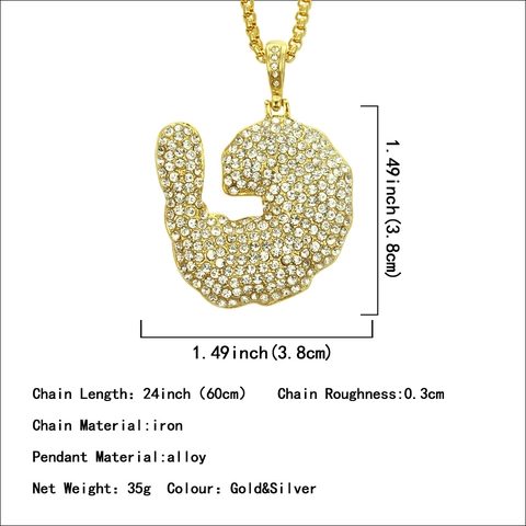 Collana Con Pendente Hip Hop Iced Out Braccio Muscolare Bicipite Flex In Lega Di Strass Gioielli Street Per Uomo Donna