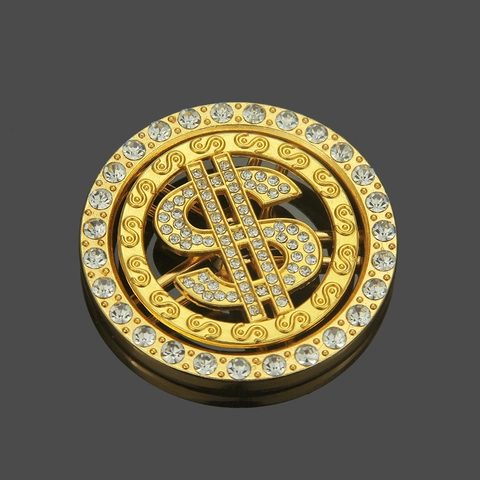Hip Hop Zinc Alloy Rhinestone Spinning Dollar Sign Pendant Round DIY Phone Case Decoration Jewelry Accessories Charm