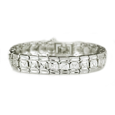 Bracciale in Lega di Strass Stile Cinturino Orologio Hip Hop Per Uomo Donna Punk Motivo Geometrico a Rombi Gioielli Oro Argento