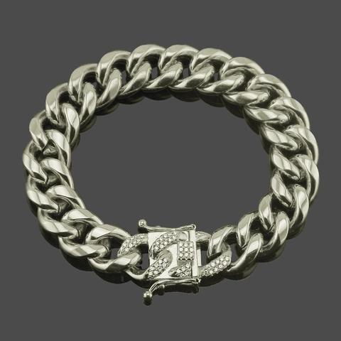 Bracciale Cuban Link da Uomo Hip Hop in Lega Placcata Oro Con Fibbia H-Link in Strass Gioielli da Strada Accessori Regalo