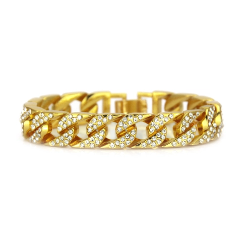 Herren Hip Hop Panzerkette Armband Voll Strass Eingelegt Legierung Gold Silber Plattiert Dominierend Heavy Metal Schmuck