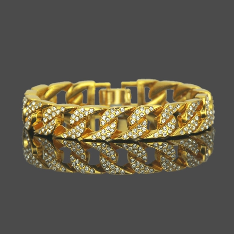 Hip Hop Men Cuban Link Bracelet Rhinestone Iced Out Alloy Gold Silver Plated Streetwear Jewelry Fashion Bangle For Party