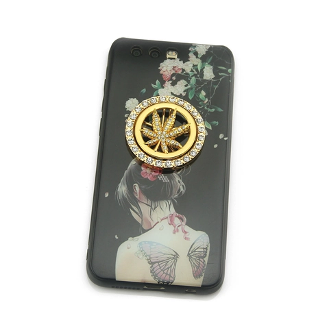 Bling Rhinestone Rotatable Cannabis Leaf Pendant Alloy Round DIY Phone Case Jewelry Accessory Hip Hop Style Jewelry