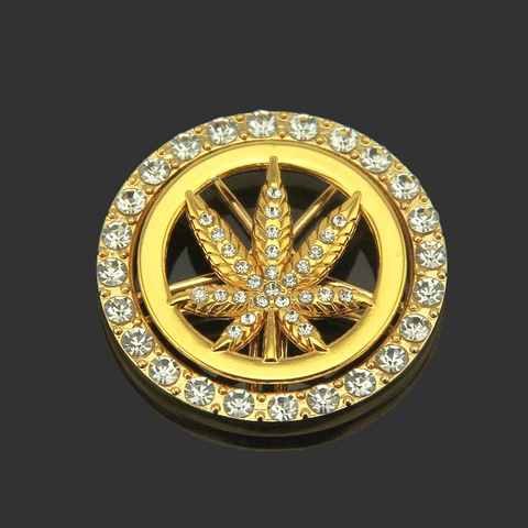 Bling Rhinestone Rotatable Cannabis Leaf Pendant Alloy Round DIY Phone Case Jewelry Accessory Hip Hop Style Jewelry