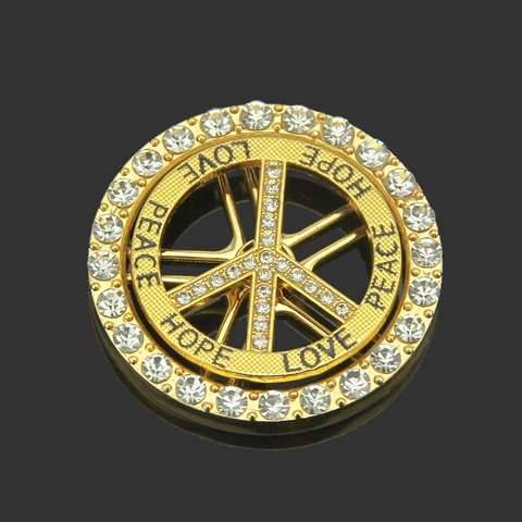 Hip Hop Drehbarer Friedenssymbol Anhänger Legierung Mit Strass Eingelegt Love Peace Hope Rotierender Runder Schmuck