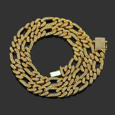 Collana da Uomo Hip Hop Maglia Cubana Placcata Oro Argento Lega con Strass Choker Gioielli di Moda per Discoteca Festa