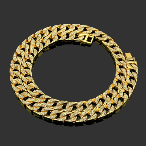 Collana a Catena Hip Hop Iced Out da Uomo Maglia Cubana Lega Strass Bling Miami Link Gioielli Oro Argento per Uomo Streetwear