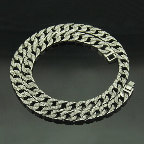 Collana a Catena Hip Hop Iced Out da Uomo Maglia Cubana Lega Strass Bling Miami Link Gioielli Oro Argento per Uomo Streetwear