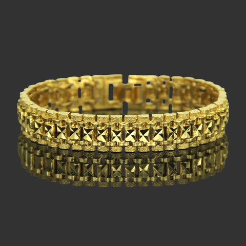 Men's Fashion Watchband Style Bracelet Hip Hop Gold Plated Alloy Geometric Chain Bracelet For Men Women Unisex Jewelry Gift