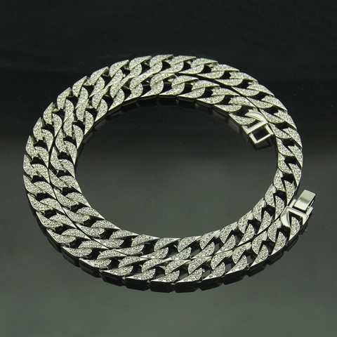 Collana in Lega Hip Hop Maglia Cubana per Uomo Pieno Strass Pave Iced Out Miami Cuban Collana Gioielli Streetwear Regalo