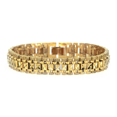 Fashion Hip Hop Men Watch Strap Style Gold Alloy Bracelet Geometric Texture Rhinestone Inlaid Jewelry For Party Gift