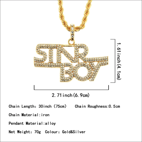 Collana Hip Hop Con Ciondolo a Lettera STAR BOY per Uomo in Lega Con Strass Intarsiati Catena a Corda Oro Argento Gioielli