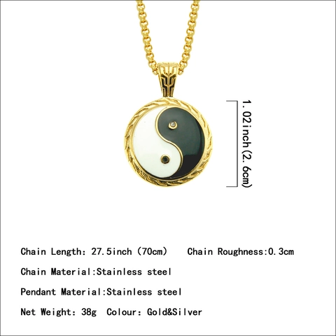 Collar con Colgante Tai Chi Yin Yang Hip Hop para Hombre Aleación Strass Streetwear Estilo Chino Cadena de Caja Joyería de Moda Regalo