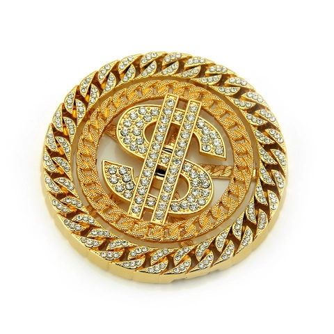 Hip Hop Luxury Alloy Rhinestone Dollar Sign Spinning Pendant For Men Women Rotatable Dollar Symbol Cuban Link Round Jewelry Accessory