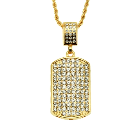 Hip Hop Iced Out Erkennungsmarke Anhänger Halskette Gold Legierung Strass Schmuck Für Herren Damen Streetwear Mode Accessoire