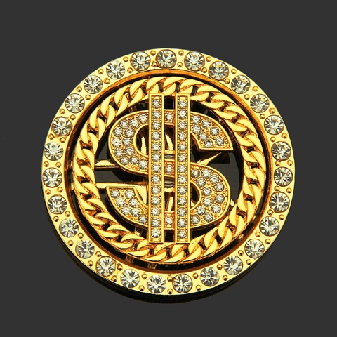 Rotating Dollar Sign Pendant For Hip Hop Jewelry DIY Phone Case Accessory Zinc Alloy Rhinestone Inlaid Circular Decoration