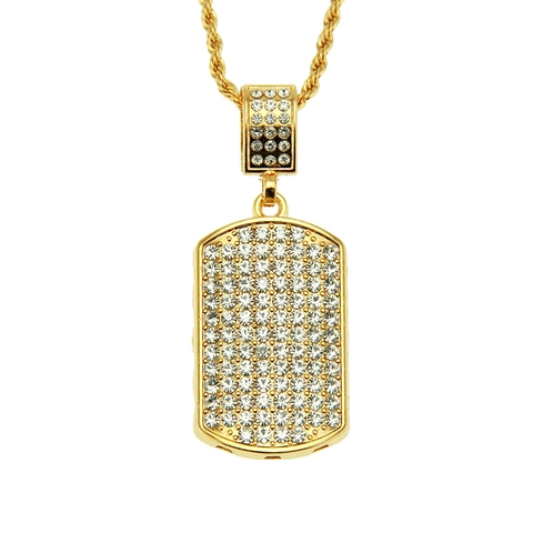 Hip Hop Iced Out Erkennungsmarke Anhänger Halskette Gold Legierung Strass Schmuck Für Herren Damen Streetwear Mode Accessoire