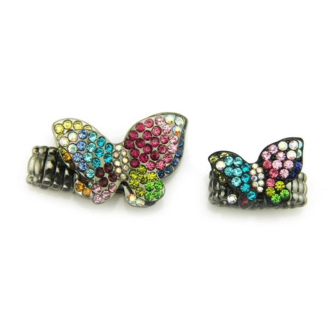 Anello a Farfalla in Lega Vintage per Donna con Strass Colorati Fascia Elastica Regolabile Gioiello di Moda Regalo