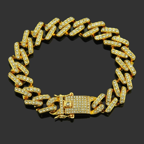 Hip Hop Iced Out Cuban Link Armband Herren Zinklegierung Strass Schmetterlingsschnalle Übertriebener Street Dance Schmuck