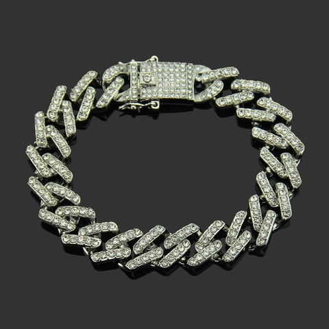 Hip Hop Iced Out Cuban Link Armband Herren Zinklegierung Strass Schmetterlingsschnalle Übertriebener Street Dance Schmuck