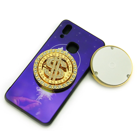 Hip Hop Dollar Sign Rotating Phone Stand Rhinestone Inlaid Alloy Phone Case Decor Universal Mobile Phone Holder Accessory