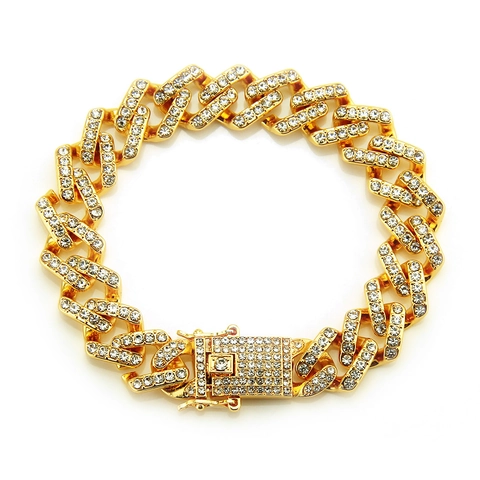 Hip Hop Iced Out Cuban Link Bracelet For Men Women Alloy Rhinestone Pave Butterfly Clasp Gold Silver Plated Jewelry Gift