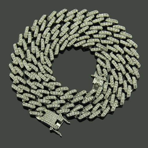 Collana da Uomo Hip Hop in Lega di Zinco a Maglie Cubane Oro Argento Galvanizzato Strass Intarsiato Gioielli Rock per Festa