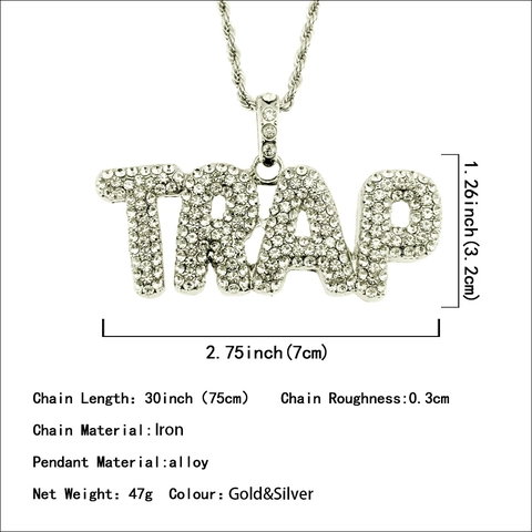 Collana con Pendente Lettera Trap Hip Hop in Lega con Catena a Corda Pavé di Strass Bianchi per Uomo Gioielli Streetwear