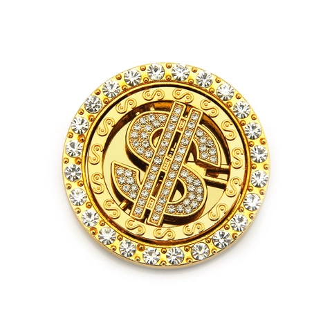 Rotating Dollar Sign Rhinestone Alloy Decoration For Phone Case Car Dashboard Adhesive Luxury Hip Hop Round Accessory