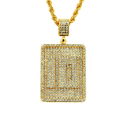Hip Hop Men Alloy Rhinestone Initial Pendant Necklace Rectangular Pave Rhinestone Letter Pendant With Iron Rope Chain Gold Silver Color Fashion Street Jewelry Accessory
