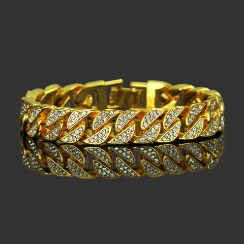 Men's Hip Hop Iced Out Cuban Link Bracelet Alloy Pave Rhinestone Fashion Jewelry For Men Gold Silver Plated Chain