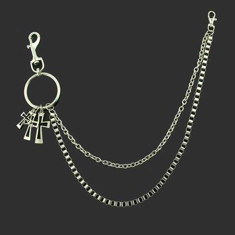 Hip Hop Punk Zweilagige Metall Hosenkette Mit Kreuzanhängern Zinklegierung Eisen Taillenkette Für Männer Streetwear Bühne