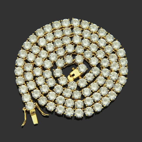 Hip Hop Men Tennis Chain Necklace Copper Inlaid Zirconia Gold Silver Row Choker Fashion Luxury Jewelry For Men Gift