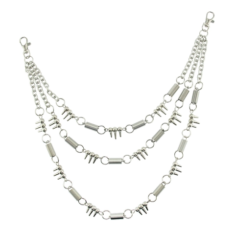 Punk Men Hip Hop Multi Layer Metal Pants Chain With Spikes Spring Loops Retro Gothic Silver Waist Chain Jewelry Gift