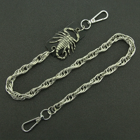 Cadena de Cintura de Metal Punk Hip Hop para Hombre Colgante de Escorpión Cadena de Pantalones Plateada de una Capa Cadena de Cartera Joyería Streetwear