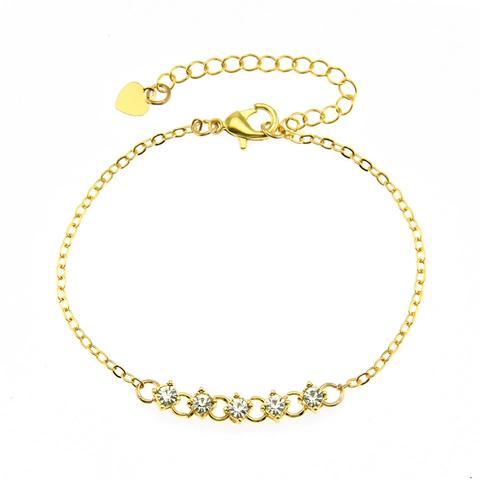 Bracciale Minimalista in Lega Con Strass per Donna Placcato Oro Oro Rosa Bracciale a Catena Con Pietre Rotonde Con Ciondolo a Cuore Gioielli