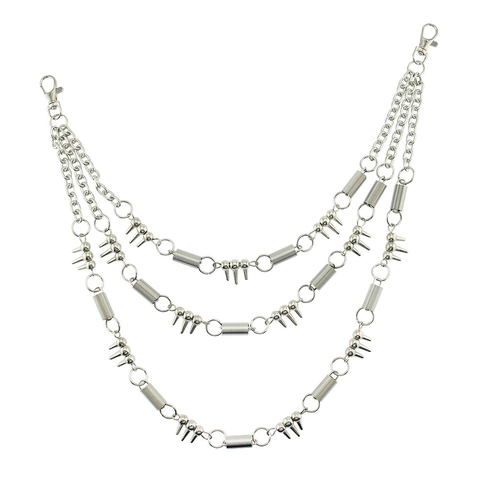Heren 3-Laags Punk Hip Hop Broekketting Zilveren Legering Tailleketting Met Spikes En Veer Ontwerp Voor Jeans Heren Sieraden