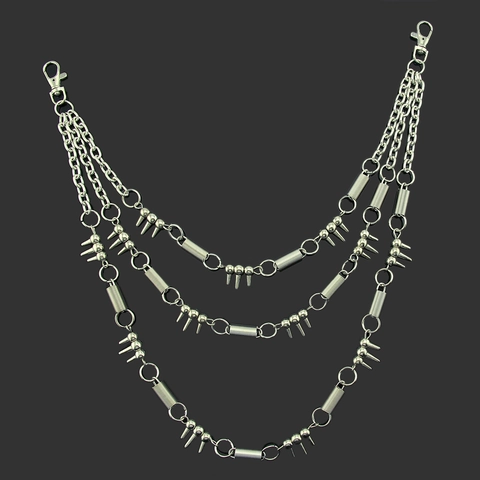 Heren 3-Laags Punk Hip Hop Broekketting Zilveren Legering Tailleketting Met Spikes En Veer Ontwerp Voor Jeans Heren Sieraden