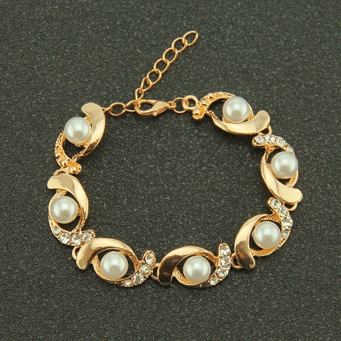 Elegante Bracciale da Donna in Lega con Perle Artificiali Bracciale a Catena a Onda a Forma di S con Strass Intarsiati Gioielli da Festa Regalo
