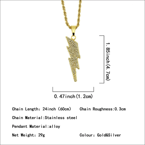 Collana Pendente Fulmine Hip Hop Lega Acciaio Inossidabile Strass Design Scintillante Moda Strada Uomo Gioielli