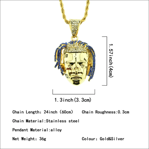 Collana Con Pendente Ritratto Rapper Hip Hop Catena a Corda in Acciaio Inossidabile Lega di Zinco Con Strass Gioielli Streetwear Uomo