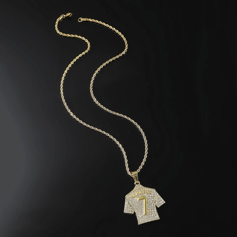 Collana da Uomo Hip Hop con Ciondolo a Forma di Maglia da Calcio Oro Argento Lega Strass Numero 7 Maglia Catena a Corda Gioielli