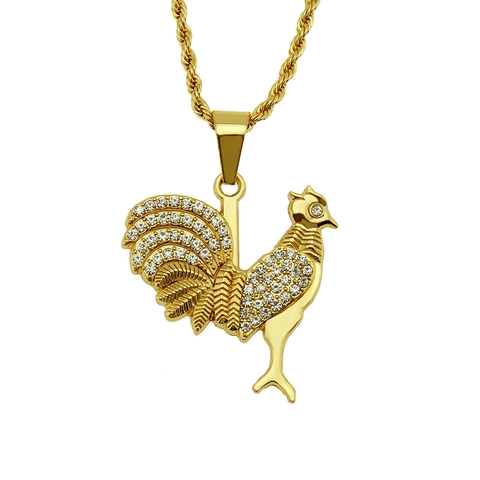 Collar de Colgante de Gallo de Aleación de Oro Hip Hop Vintage con Diamantes de Imitación Forma de Animal Cadena Joyería