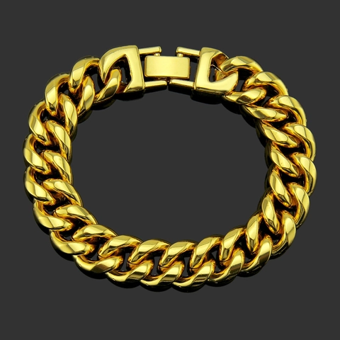 Bracciale Cuban Link Uomo Hip Hop Largo 15mm Lega di Zinco Galvanizzato Oro Argento Catena Spessa Personalizzata Gioielli