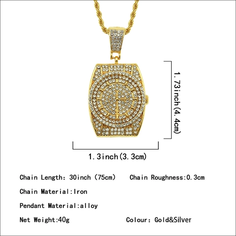 Collar con Colgante de Hip Hop con Forma de Reloj para Hombre Oro Plata Aleación Incrustado con Diamante de Imitación Cadena Cuerda