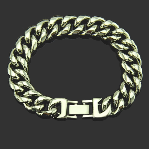 Bracciale Cuban Link Uomo Hip Hop Largo 15mm Lega di Zinco Galvanizzato Oro Argento Catena Spessa Personalizzata Gioielli