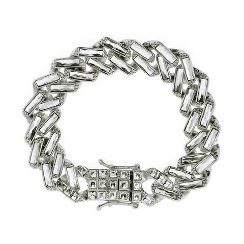Men's Hip Hop Cuban Link Bracelet Alloy Gold Silver Plated Geometric Square Link Rhinestone Inlaid Jewelry For Men Party