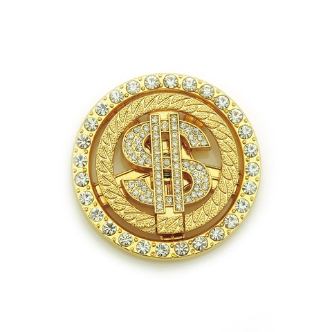 Rotatable Dollar Sign DIY Phone Case Accessories Rhinestone Alloy Pendant Hip Hop Round Mobile Phone Stand Gold Silver Decor