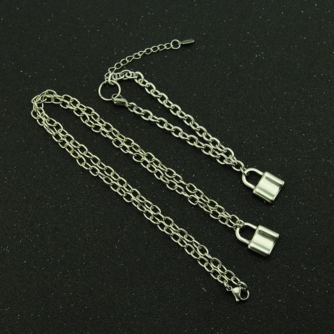 Bracciale a Catena con Ciondolo a Lucchetto Lucido in Lega d'Argento Minimalista per Donna Uomo Regolabile Punk Fashion Gioielli