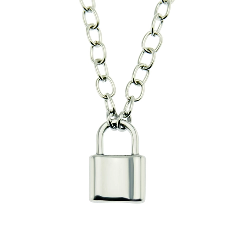Hip Hop Silver Lock Pendant Necklace For Men Women Stainless Steel Chain Alloy Padlock Charm Personalized Jewelry Gift